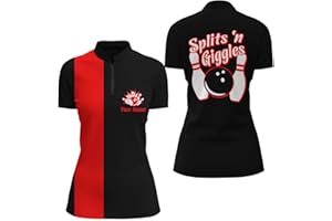 Black and White Bowling Ball Fire Women Quarter-Zip Shirts Custom Name Team Name Bowling Team Jerseys Short Sleeve