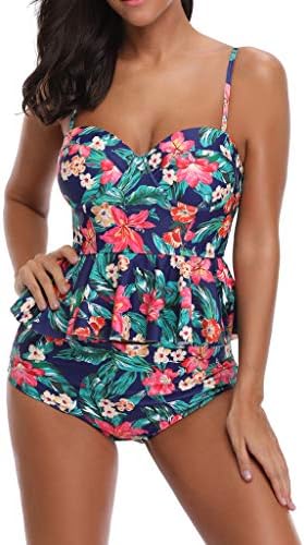 Kehen Vintage High Waisted Tankini Swimsuits Bathing Suit Floral Printed Swimwear with Briefs for Women