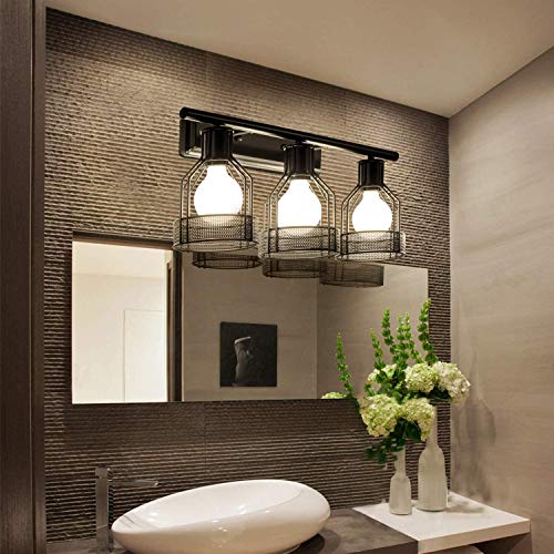 Gladfresit Industrial Bathroom Vanity Light Plug in 3 Lights Retro Cage ...