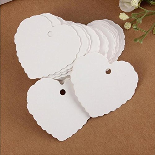 Lwestine 100PCS White Heart Kraft Paper Gift Tags, With 10M Green Twine, Bonbonniere Favor Heart Shaped Gift Tags, Christmas Gift Tags with String