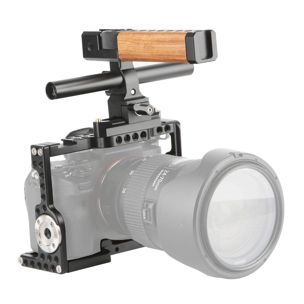 中古 放熱撮影補助 耐食性 m3 r3 r2 s2に適用 滑り止ゴム付きsony カメラケージarriロゼット付き 15mmロッド Natoレール Hdmiケーブルロック 木製natoトップハンドルグリップ カメラケージキット iii miii riii ii rii sii専用 Sony