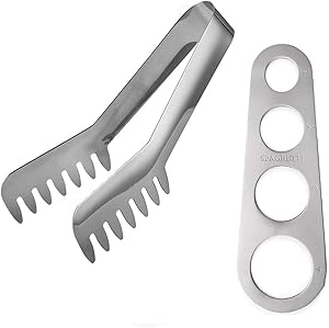 2 Pcs Stainless Steel Spaghetti Server Set, Spaghetti Tong and Spaghetti Measure Tool Pasta Portion Control Gadgets for Noodles Pasta Serving(2 Pcs)