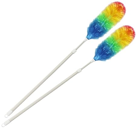 com-four® Staubwedel 2er Set mit Teleskopstange, große Ausführung, 88-122 cm