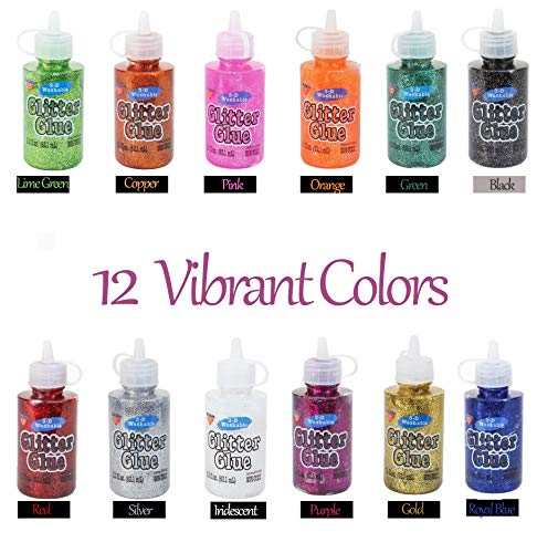 Glitter Glue, Washable, Colored Glitter Glue Set â€“ Non-Toxic â€“ 12 Bottles, Large 60 Gram Bottles - Perfect for Fun Arts, Crafts, Scrapbooking, Body, Slime Making, Party, Holiday Crafts