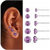AIBELOPY 1 Pair Amethyst Earrings for Women 925 Sterling Silver Purple Studs Earrings February Birthstone Earrings Hypoallergenic Cubic Zirconia Earring Studs Trendy Jewelry
