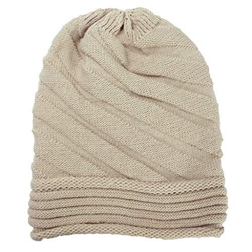 Unisex Hipster Knit Hat,Crytech Fashion Soft Stretch Ruched Plain Crochet Wool Knitted Skully Beanie Cap Slouchy Baggy Oversized Knitting Skull Snow Ski Hat for Women Men Ladies Girls Outdoor (Beige)