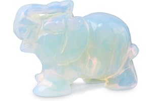 AOGSLONA White Opal Elephant Crystals Healing Stones Statue Natural Pocket Gemstone Meditation Decor Office Desk Decorations Gift for Men Women