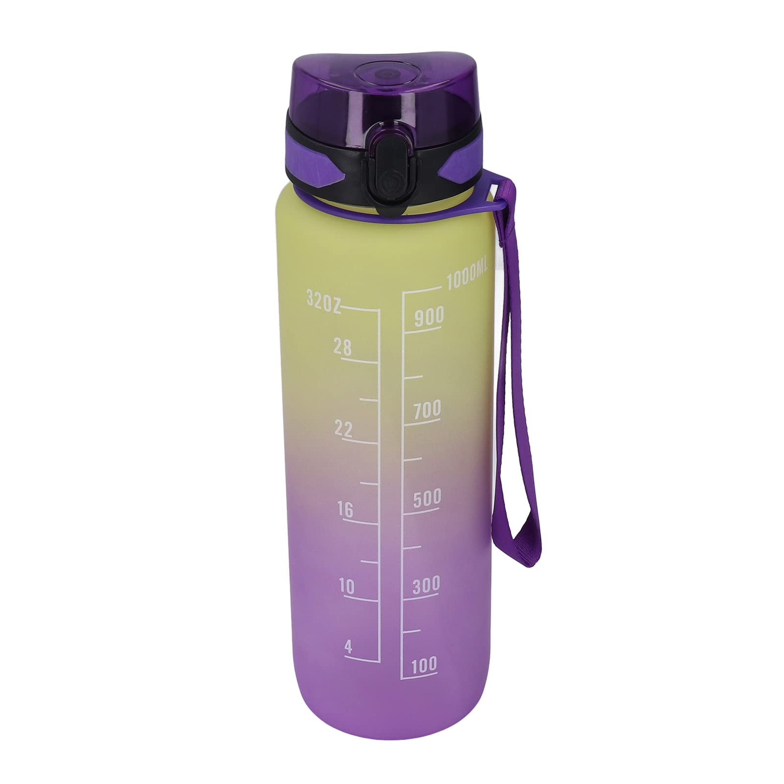 Water Bottle, 1000ML Motivational Fitness Sports Water Bottle with Time Marker, Sports Water Bottle with Proof Flip Top Lid BPA Free Tritan, Reusable Fitness Sport Drinks Bottle with Sticker Rope