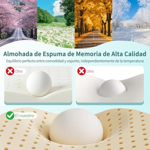 Almofada cervical e cervical, almofada cervical de espuma viscoelástica, almofadas anti-ronco para dormir de lado, costas e abdómen, 60x36x11/13cm, branca