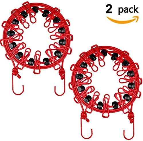 Elastic Clothes Lines, 2 Pack Retractable Portable Travel Clothesline Rope Windproof Anti-Skid Laundry Lines Adjustable Outdoor Camping Household Drying Racks with 12pcs Clothespins (Red)