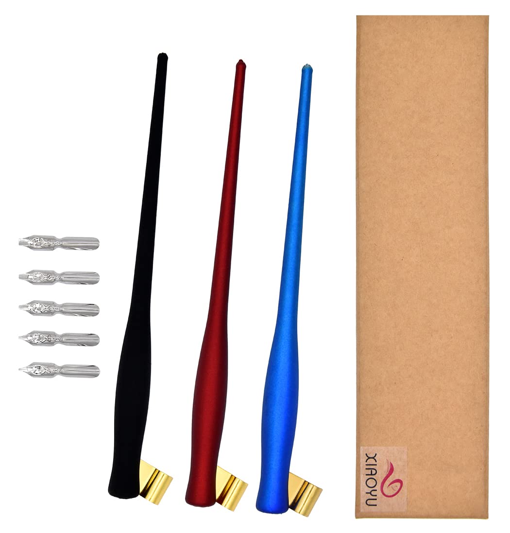 XIAOYU Oblique Wooden Pen Set, Calligraphy Set for Beginners, 5 Calligraphy Dip Pen Nibs, 3PCS