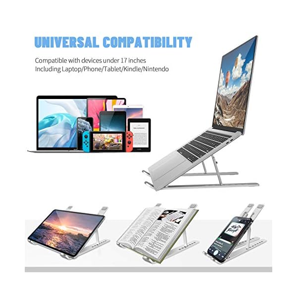 Laptop-StandUniversal-Ventilated-Desktop-Laptop-Holder-Portable-Foldable-Laptop-Riser-with-7-Angles-HeightAdjustment-Non-Slip-Aluminum-Laptop-Mount-Compatible-with-LaptopPhoneTabletKindle Laptop Stand,Universal Ventilated Desktop Laptop Holder, Portable Foldable Laptop Riser with 7 Angles Height,Adjustment…
