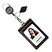 Genuine Leather ID Badge Holder Wallet with Heavy Duty Carabiner Retractable Reel, Key Ring and Metal Clip, 3 Card Pockets. Holds Multiple Cards & Keys. Key Chain Flashlight. Vertical. Espresso Brown