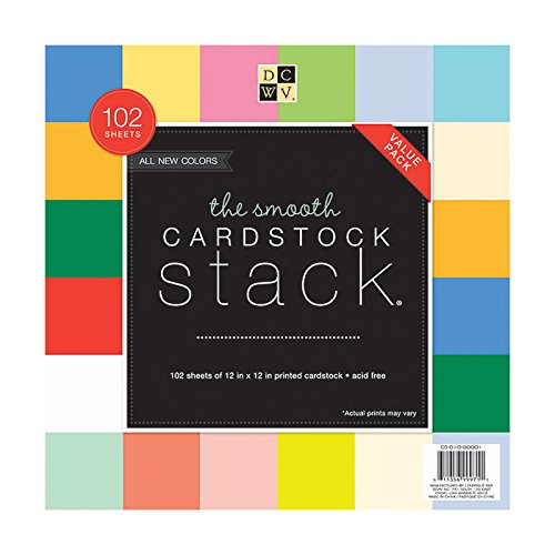 DCWV Cardstock Stack, Value Pack, Assorted Solid Colors, Smooth, 102 Sheets (6 each), 12 x 12 inches