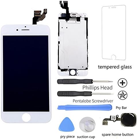 iRepair Master iPhone 6 Screen Replacement Preinstalled with Front Camera, Ear Speaker, Approximity Sensor, Back Metal Plate. Home Button Not Installed, White