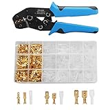 URLWALL Wire Terminal Crimping Tools Kit, Professional Self-adjustable Ratchet Wire Crimper Tool with Electrical Terminals Crimper Connectors AWG22-10... (Crimper Tool with 300PCS Spade Connectors)