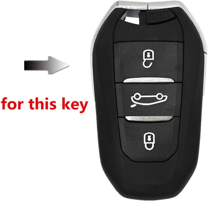Happyit ABS Carbon Fiber Shell + Silicone Car Key Case Cover Keychain for Peugeot 301 308 408 508 2008 3085 3008 307 206 3 Buttons (Blue) - Image 3