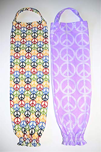 One Plastic Bag Holder, Sugar Skulls or Peace Signs,Retro Cool Metallic Peace Signs,Colorful Rainbow Colored Day of the Dead Bag Holders