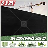 ColourTree 6' x 25' Black Fence Privacy Screen Windscreen Cover Fabric Shade Tarp Plant Greenhouse Netting Mesh Cloth - Commercial Grade 170 GSM - Heavy Duty - 3 Years Warranty - CUSTOM SIZE AVAILABLE