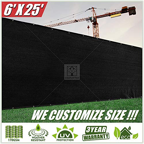 ColourTree 6' x 25' Black Fence Privacy Screen Windscreen Cover Fabric Shade Tarp Plant Greenhouse Netting Mesh Cloth - Commercial Grade 170 GSM - Heavy Duty - 3 Years Warranty - CUSTOM SIZE AVAILABLE
