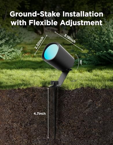 Govee Outdoor Spotlights Lite 4 pack, IP67 Waterproof Spotlights, Landscape Lighting Work with Alexa, Matter and Google Assistant, RGBWIC Color Changing Light for Outdoor Decor, Courtyard, Patio Decor