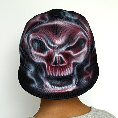 SKULL Snapback hat cap, Personalized with your Name, Word, Initials black Snap back, hand painted, airbrushed, flat peak, One Size fits All, adjustable, classic, unisex adults, unisex children