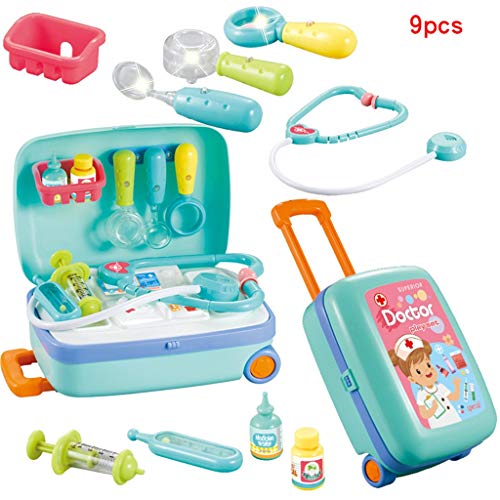 NiceBUY Doctor Kits Pretend Play Luggage Travel Set Medical Kits 9 PC Stethscope Thermometer Educational Kits (Blue) - Thumbnail 2