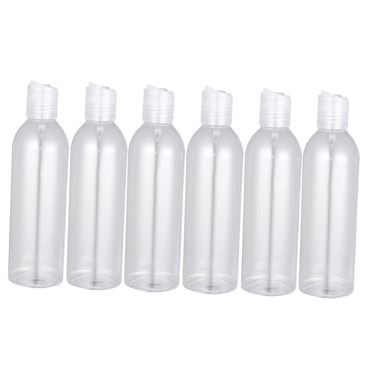 6Pcs Press Type Lid Travel Bottles Portable Cosmetic Containers for Shampoo Lotion Transparent Bottles and Lids Refillable and Leak Proof 250ml