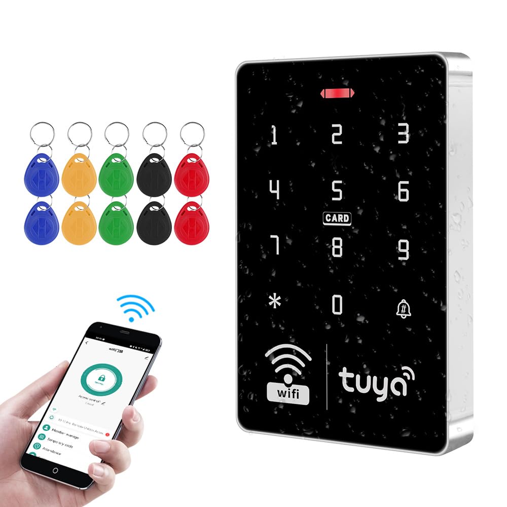FUSYTULY WiFi Tuya RFID Access Control Keypad IP68 Waterproof Dual Frequency 125KHz / 13.56MHz Touch Password Access Controller, Phone Smart APP Unlock Door System