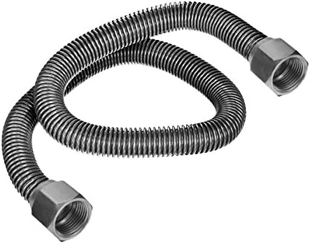 Flextron FTGC-BC14-36 34" Flexible Epoxy Coated Gas Line Connector with 3/8" Outer Diameter and Nut Fittings, Black/Stainless Steel