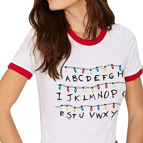 Yuanu Women Comfortable Breathable Short Sleeve Round Neck Slim Tops Couple Large Size Casual T-Shirt with Printing About Stranger Things