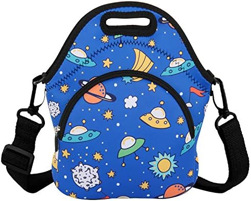 Neoprene Lunch Bag Reusable Blue Spaceship Tote Insulated Handbag Fordable for Men & Women Boys