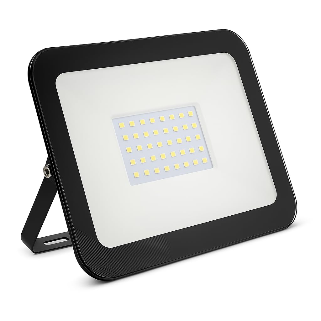 UKEW 50W LED Floodlight - Outdoor Security Lights Daylight 6500K with Frameless Black Toughened Glass and IP65 Waterproof Spotlight