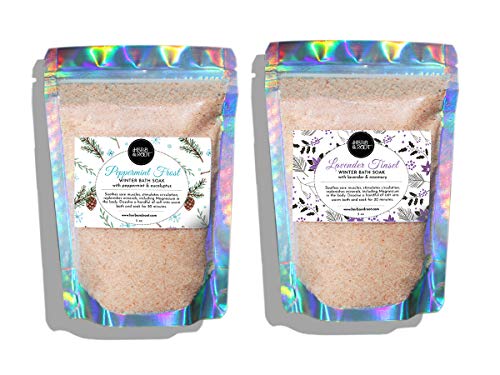 Himalayan Salt Mineral Bath Salt Soak Gift Bag | Choose from Lavender or Peppermint | 9 oz (Set of 2: Lavender Tinsel and Peppermint Frost)