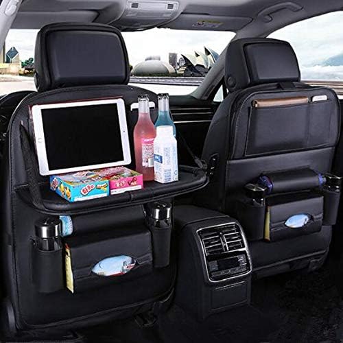 新作通販 Jl 車用シートバックポケット 車用収納ポケット 折り畳みテーブル付き レザー素材パレット 防汚 黒 車の収納ボックス カップホルダー プレゼント 多機能車用シートバックポケット車の収納袋