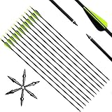 Narchery Recurve Bow Arrows, Carbon Hunting Arrows, Traditional Bow Arrows for Compound Bow, Long Bow, 12 Pcs