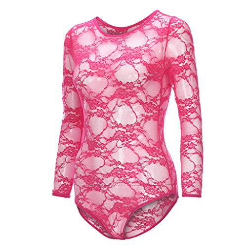 Startview Womens Long Sleeve Lace Floral Bodysuit Stretch Ladies Leotard Body Top