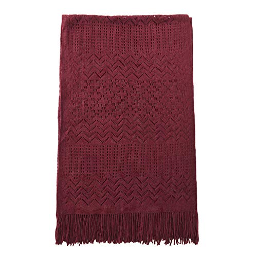 Knit Shawl Wrap for Women Capes Ladies Knitted Scarf Tassel Open Poncho Cardigan (Wine Red) - Thumbnail 2