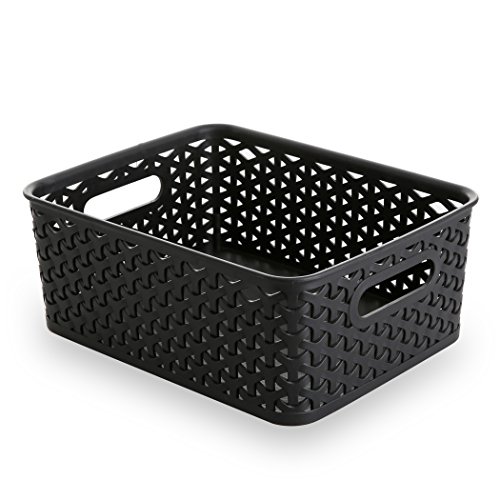 BINO T-Weave Woven Plastic Storage Basket, Small (Black)