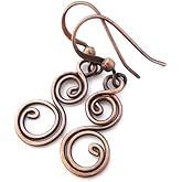 Pillar of Salt Studio Handcrafted Solid Copper Earrings Small Double Spiral (Antiqued Copper, Small 3/4" drop)