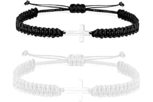 COLORFUL BLING 2Pcs Cross Matching Couple Bracelets Handmade Black String Rope Braided Bracelet Cross Charm Adjustable Protection Christian Bracelet for Women Men Lucky Kabbalah Strand BFF Bracelets Gifts