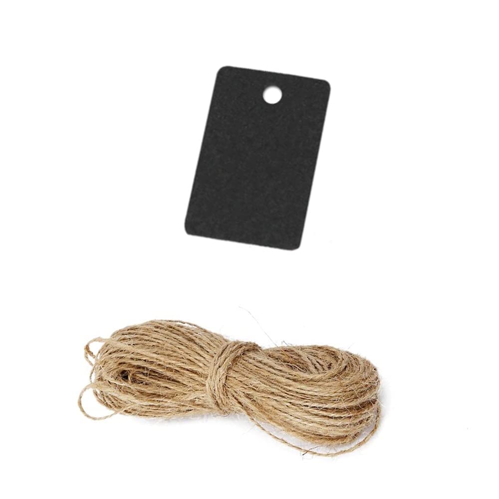 CHSYOO ​​500 x Kraft Paper Tags, Black Gift Tags, 3.3X2CM Kraft Paper Square Small Tags and 10M Natural Jute Rope for Wedding, Christmas, Party DIY Decoration