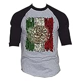 Mexico Flag Men's baseball T-Shirt Black/Gray S-3XL