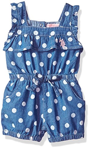 U.s. polo assn. baby girls romper, ruffle dots romper blue wash, …