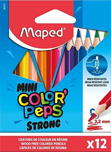 Maped - Strong Mini Color'Peps Colouring Pencils - 12 Ultra-Resistant and Ergonomic Colouring Pencils - Pack of 12 Small Pencils