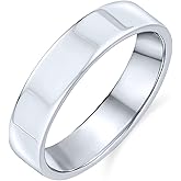 Bling Jewelry Minimalist Plain Simple .925 Sterling Silver Flat Couples Wedding Band Ring For Women For Men 4MM