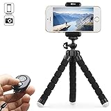 KEKH Phone Tripod,Portable and Adjustable Tripod Stand Holder with Bluetooth Remote for iPhone, Android Phone,Camera with Universal Clip and Remote (Black)