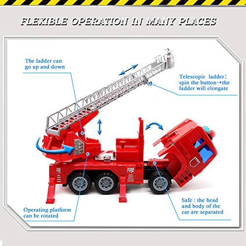 yoptote Fire Truck Engine Firetruck Toy Shoot Water with Sirens Lights & Sound Extending Ladder Truck Firefighter Car Rescue Play Vehicle Birthday Gift for 3 4 5 6 Years Old Girls Boys Todder Kid