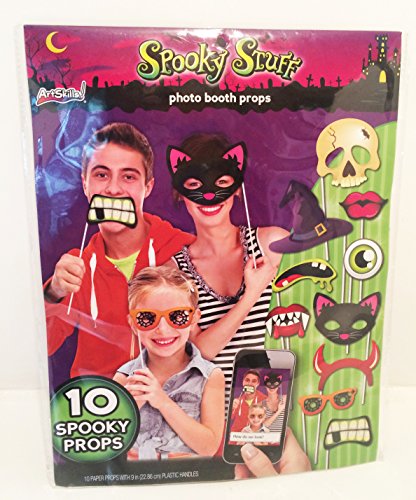 10 Spooky Stuff Photo Booth Props - Witch, Zombie, Cat, Devil, Vampire, Skeleton Plus More