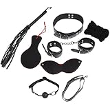 W&B Lion Black/Red/Pink PU Leather Fetish Bondage Kit Restraint Bedroom Fun Adult Sex Toy Set for Lover Couple Women (8pcs Black)